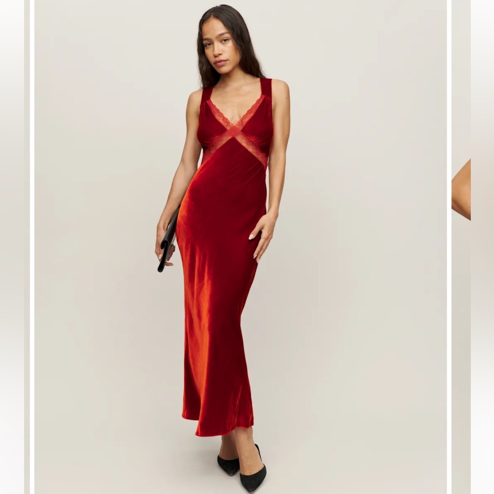 Reformation Lorenzo Velvet Dress Blood Orange - Size S NWT